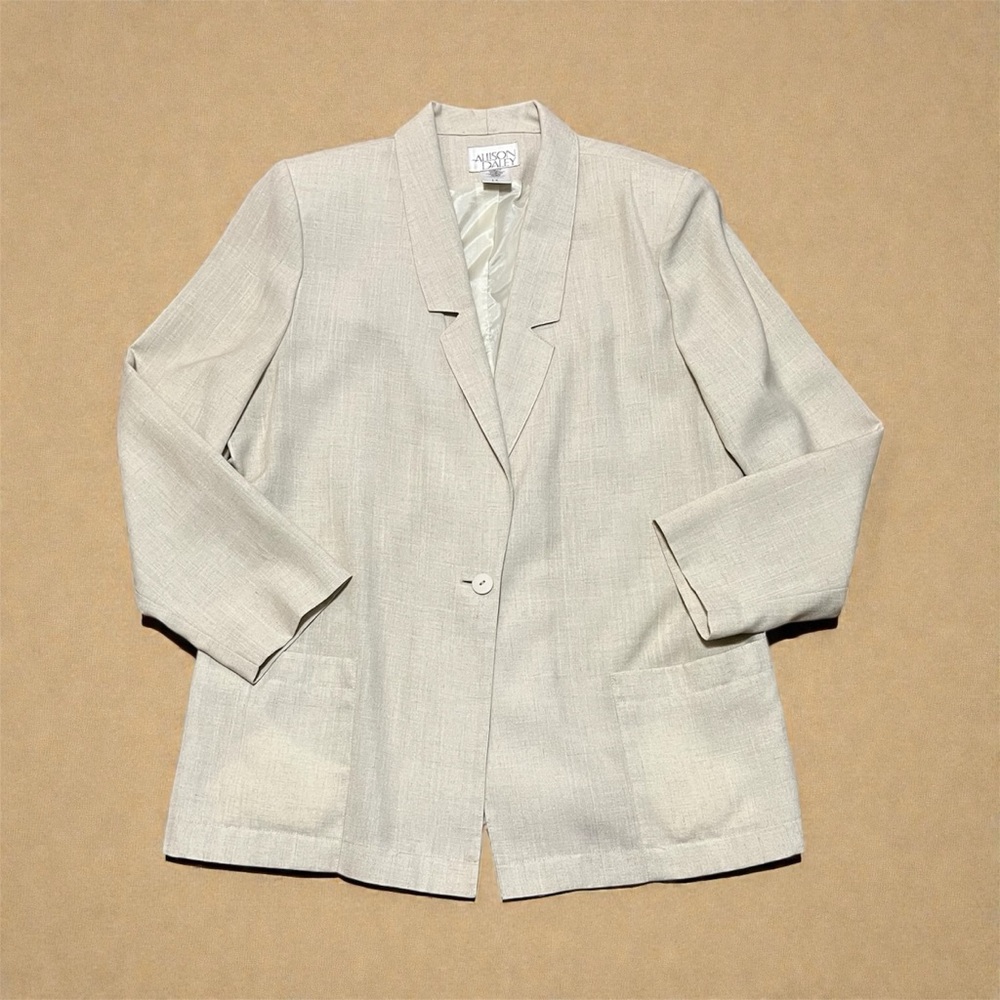 Allison Daly Vintage Button Front Blazer in Cream/Lt Tan Size 14